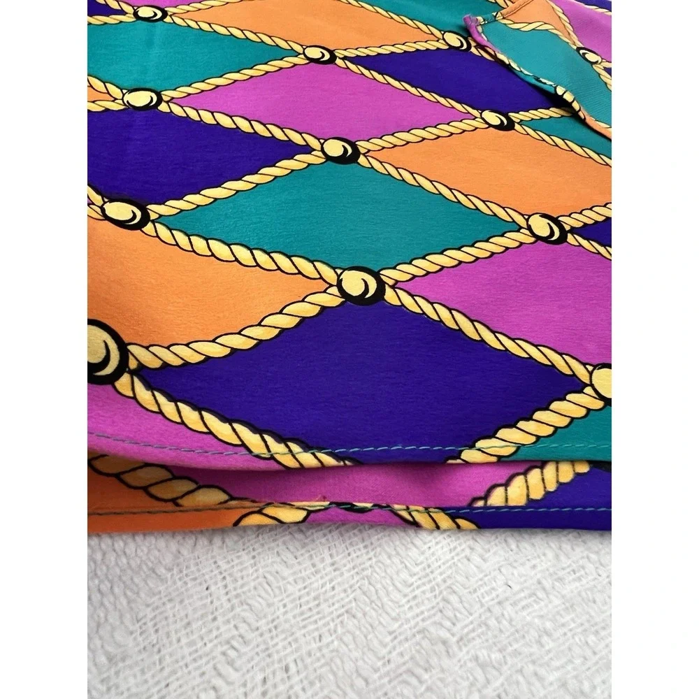 Vintage St John 100% Silk Scarf Harlequin Diamond Gold Rope Colorful